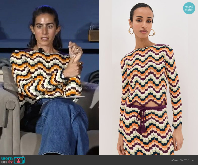ESCVDO Safi Pesca Top in Pistachio/Terracotta worn by Jessica Soffer on Today