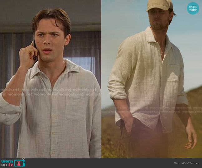 Velvet by Garaham & Spencer Elton Cotton Gauze Button-up Shirt in Linen worn by Tate (Leo Howard) on Days of our Lives