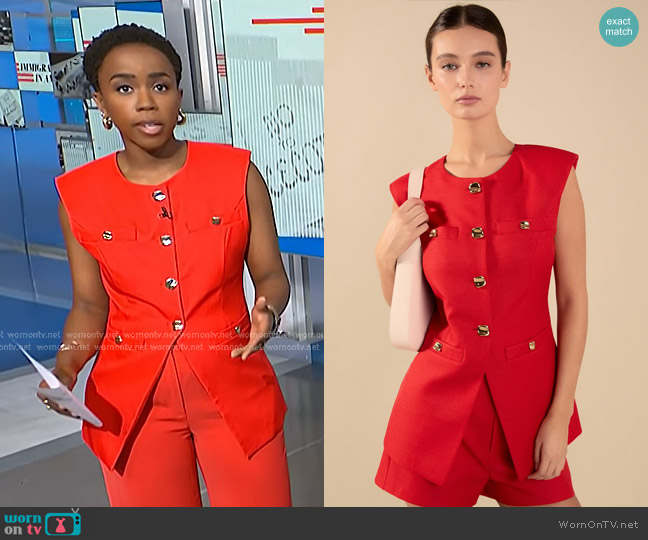 Endless Rose Chrishell Gold Buttoned Tailored Suit Vest in Red worn by Zinhle Essamuah on NBC News Daily