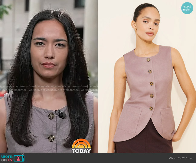 English Factory Linen Longline Top in Mauve worn by Emilie Ikeda on Today