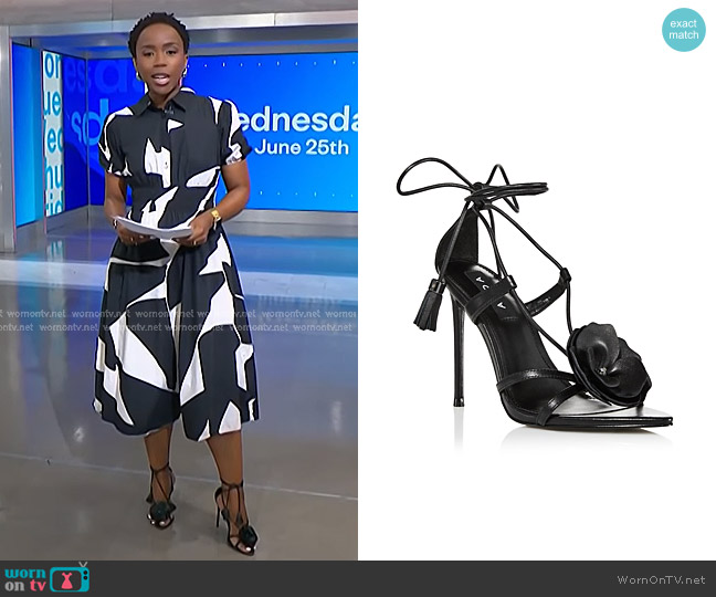Aqua Flower Ankle Tie High Heel Sandals worn by Zinhle Essamuah on NBC News Daily
