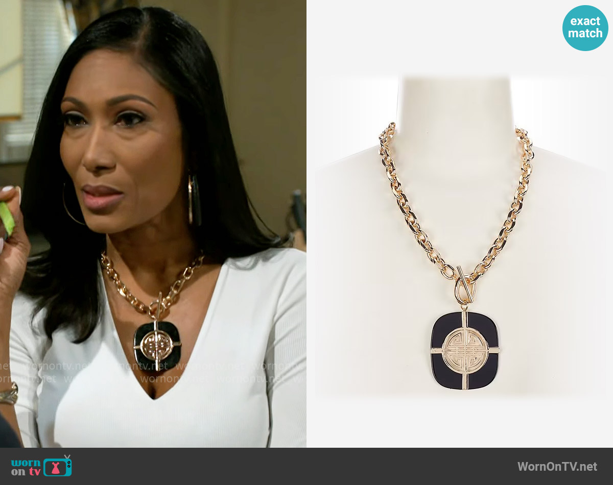 Gemma Layne Geometric Statement Pendant Necklace worn by Dana 'Leslie' Thomas (Trisha Mann-Grant) on Beyond the Gates