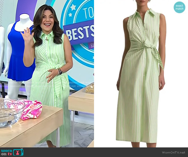 Favorite Daughter Good Behavior Dress in Kiwi/ Ivory Stripe worn by Adrianna Barrionuevo Brach on Today