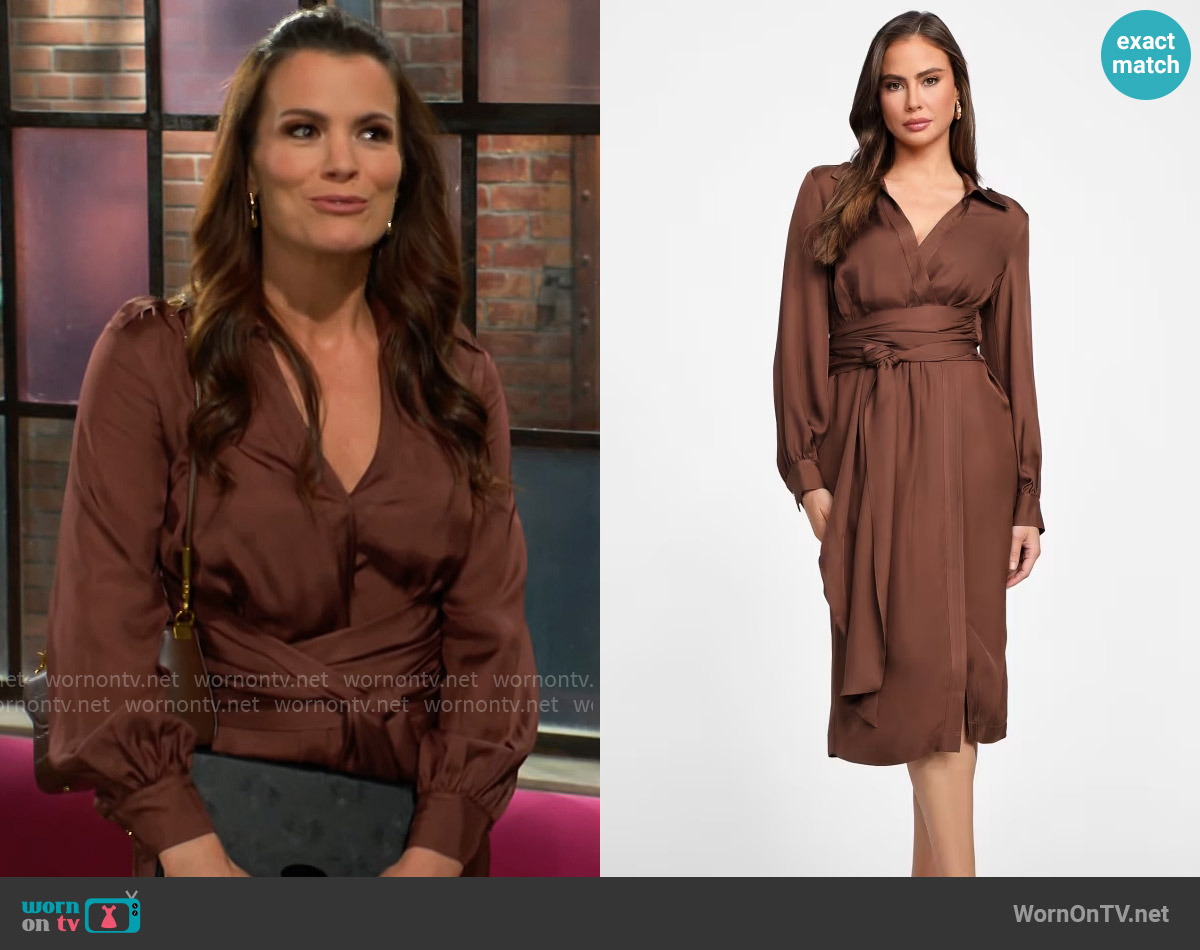 Guess Dorian Wrap Dress in Brown worn by Chelsea Lawson (Melissa Claire Egan) on The Young and the Restless