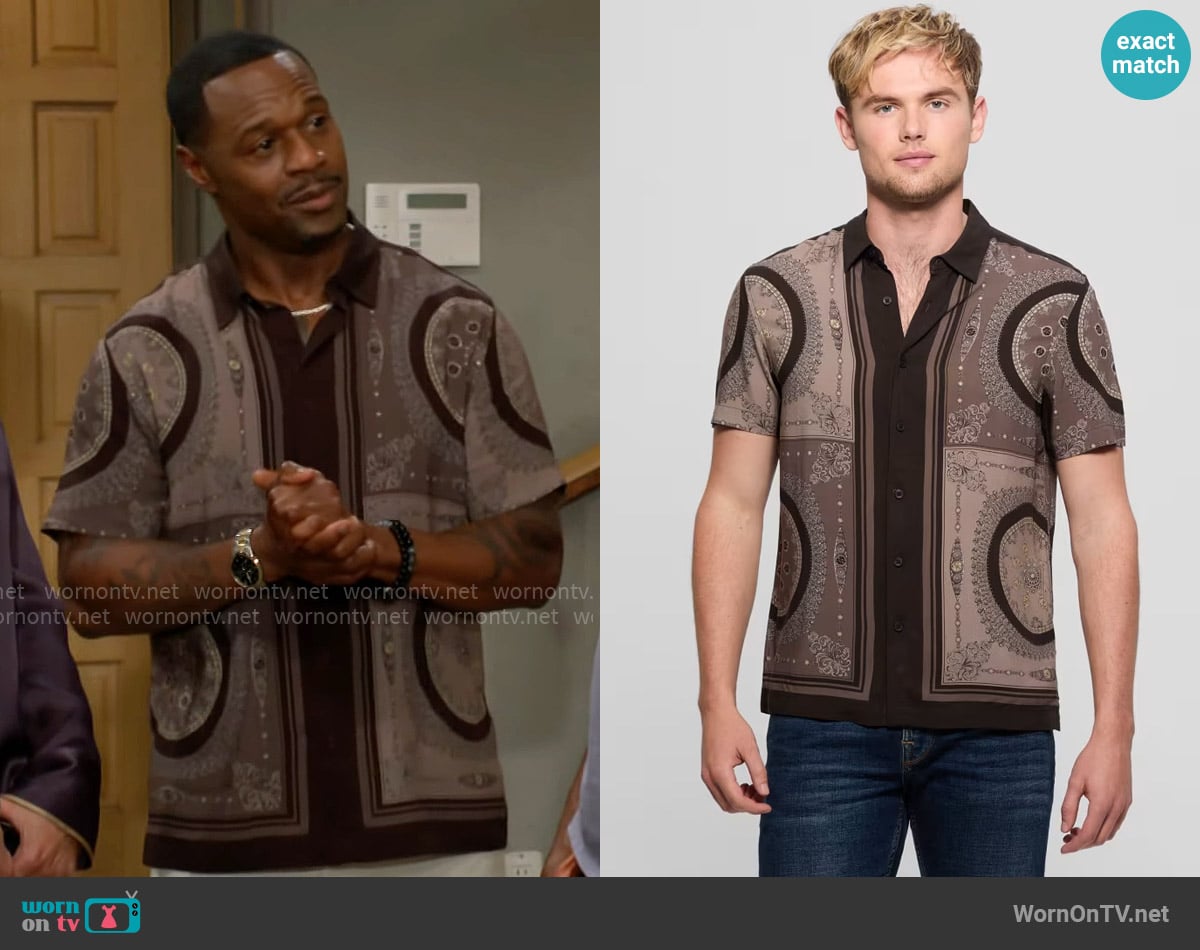 Guess Eco Rayon Medallion Shirt worn by Damian Kane (Jermaine Rivers) on The Young and the Restless