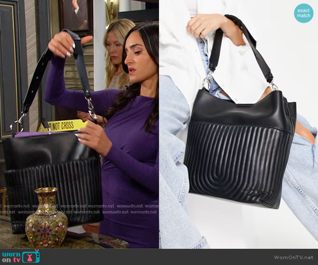 Topshop Hattie Quilt Pocket Slouch Shoulder Bag in black worn by Gabi Hernandez (Cherie Jimenez) on Days of our Lives
