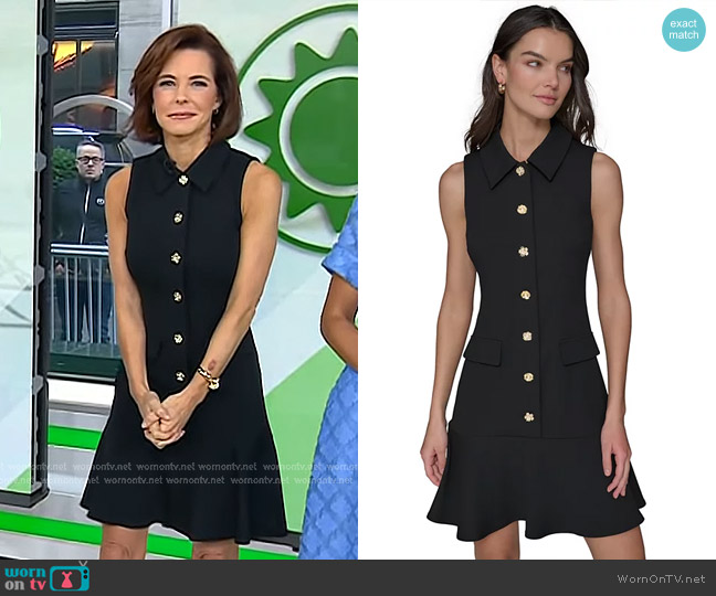 Karl Lagerfeld Flower-Button Collared Sleeveless Shift Dress worn by Stephanie Ruhle on Today