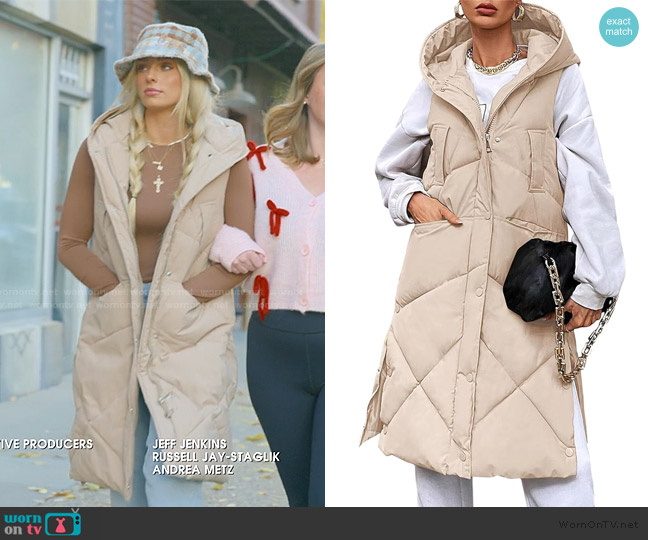 Tazeap Long Quilted Vest Casual Sleeveless Puffer Jacket Hooded Zip Waistcoat with Pockets worn by Miranda McWhorter on The Secret Lives of Mormon Wives