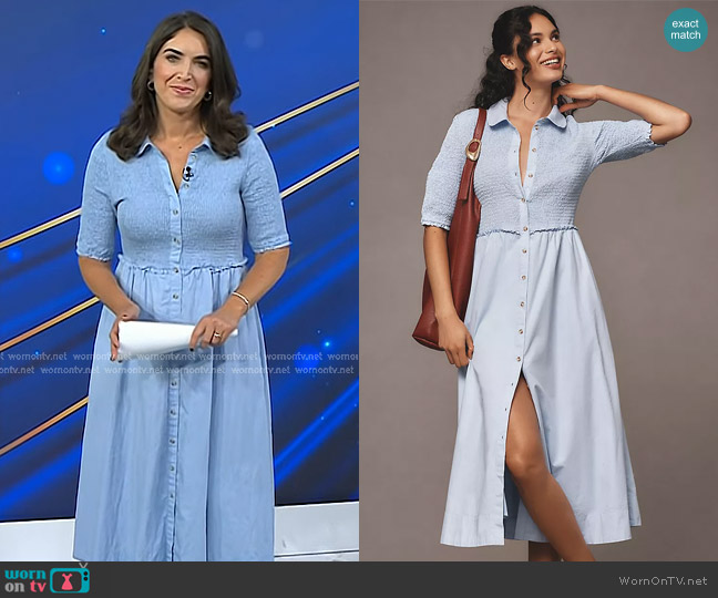 Maeve Short-Sleeve Smocked Midi Shirt Dress worn by Liz Kreutz on Today