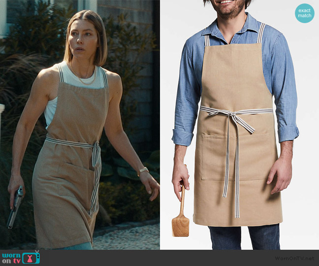Crate and Barrel Oslo Cross-Back Natural Linen-Organic Cotton Apron with Pocket worn by Chloe Taylor (Jessica Biel) on The Better Sister
