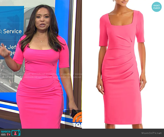 Black Halo Salvanna Sheath Dress in Neon Pink worn by Adelle Caballero on Today