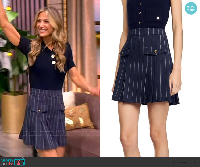 Sandro Mini striped pleated skirt worn by Debbie Matenopoulos on The View