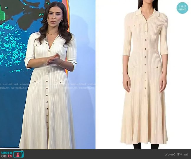 Maje Sequin Knit Midi Dress in Beige worn by Angie Lassman on Today