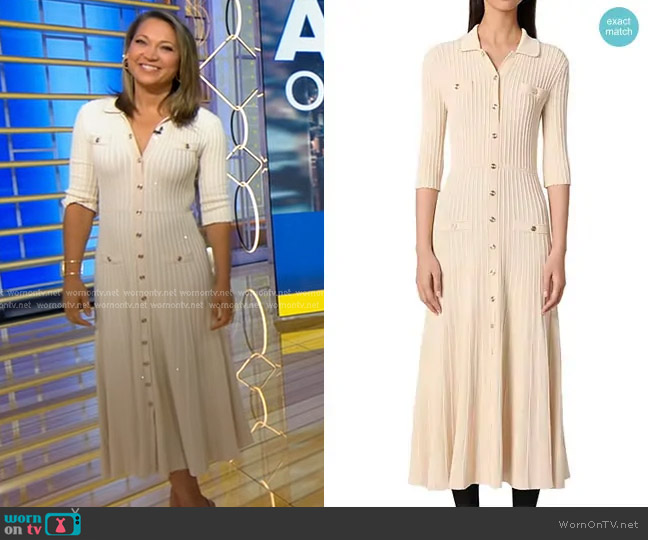 Maje Sequin Knit Midi Dress in Beige worn by Ginger Zee on Good Morning America
