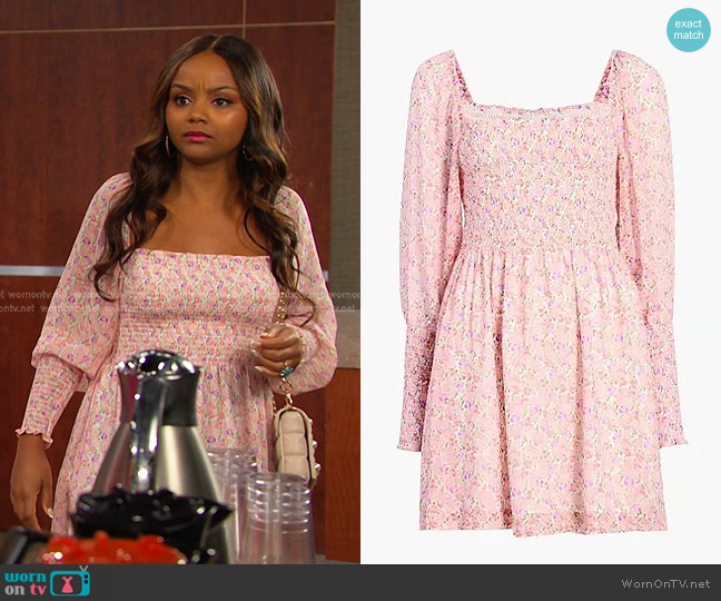 Hill House Home Grace Mini Nap Dress in Pink Pansy worn by Chanel Dupree (Raven Bowens) on Days of our Lives