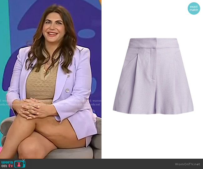Veronica Beard Elbe Pleated Shorts in Soft Lilac worn by Katie Sturino on Today