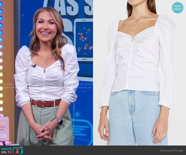 Veronica Beard Zhou Ruched Long Sleeve Top worn by Lori Bergamotto on Good Morning America