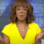 Gayle King’s yellow v-neck dress on CBS Mornings