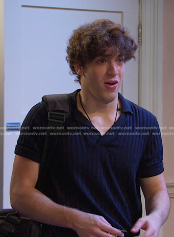 Aaron’s navy ribbed polo on Days of our Lives