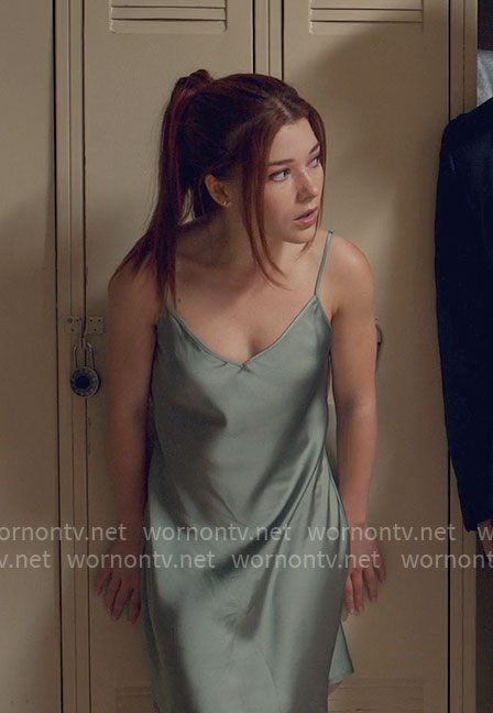 Abby’s green slip dress for the dance on Ginny & Georgia