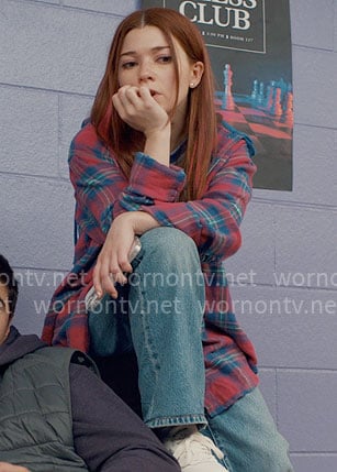 Abby’s plaid hooded shirt on Ginny & Georgia