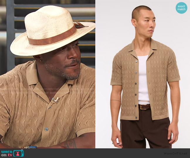 Abercrombie and Fitch Geometric Stitch Button-Through Sweater Polo worn by Taye Diggs on Access Hollywood