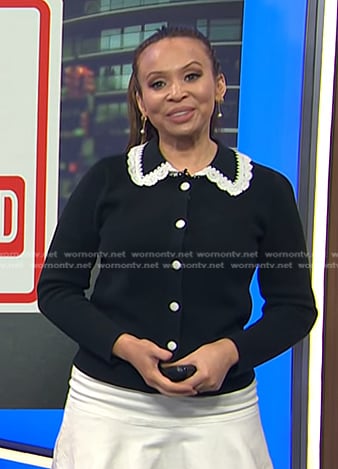 Adelle’s black lace trim collar cardigan on Today