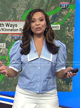 Adelle’s blue striped puff sleeve top on Today