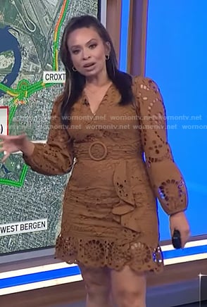 Adelle’s brown eyelet belted dress on Today