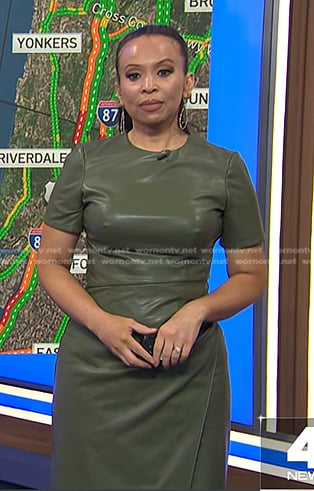Adelle’s green gathered leather dress on Today