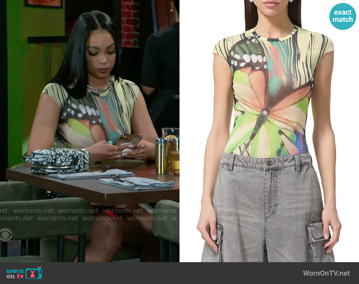 AFRM Nina Top in Butterfly Tee worn by Chelsea Hamilton (RhonniRose Mantilla) on Beyond the Gates