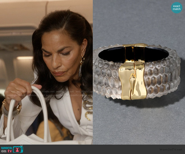 Alexis Bittar Serpent Lucite Wide Hinge Bracelet worn by Seema Patel (Sarita Choudhury) on And Just Like That