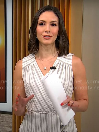 Ali Bauman’s striped wrap dress on CBS Mornings