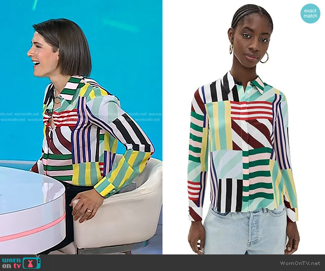 Alice + Olivia Willa Placket Top in Sorbet Stripe worn by Daryn Carp on Today