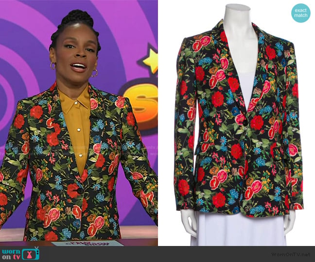 Alice + Olivia Floral Print Blazer worn by Amber Ruffin on The Kelly Clarkson Show