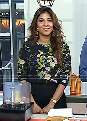 Aliya LeeKong’s black floral long sleeve top on Today