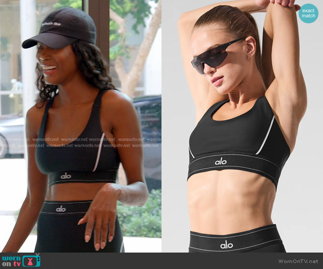 Alo Yoga Airlift Suit Up Bra in Black/White worn by Kiki Barth (Kiki Barth) on The Real Housewives of Miami