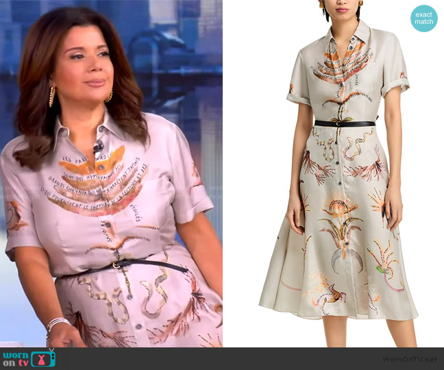 Altuzarra Kiera Printed Short-Sleeve Silk Midi Shirtdress worn by Ana Navarro on The View
