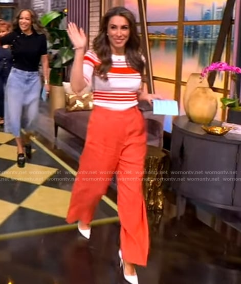 Alyssa’s stripe short sleeve top and pants on The View