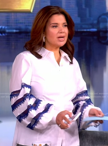 Ana’s white embroidered panel top on The View