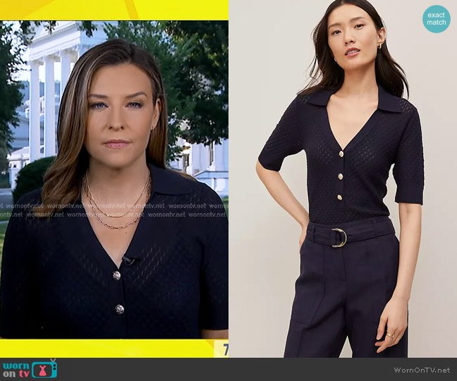 Ann Taylor Pointelle Polo Sweater worn by Mary Bruce on Good Morning America