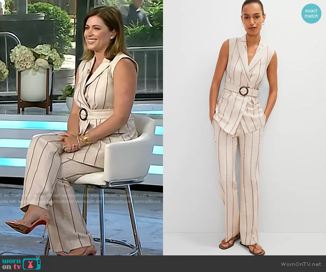 Ann Taylor The Jayne Trouser Pant in Pinstripe in Flax worn by Chloe Melas on Today