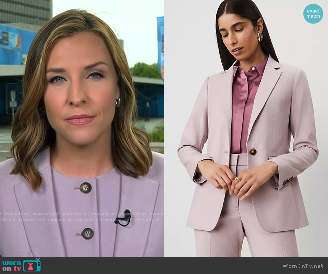 Ann Taylor The Long Notched One Button Blazer in Rosy Mauve worn by Mary Bruce on Good Morning America