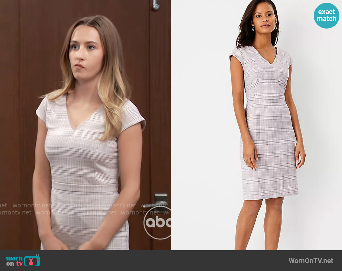 Ann Taylor The V-Neck Dress in Plaid worn by Josslyn Jacks (Eden McCoy) on General Hospital