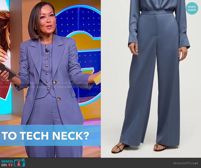Argent Jones Trouser in Seasonless Wool Powder Blue worn by Eva Pilgrim on Good Morning America