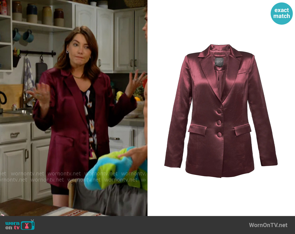 AS by DF Collins Satin Boyfriend Blazer worn by Steffy Forrester (Jacqueline MacInnes Wood) on The Bold and the Beautiful