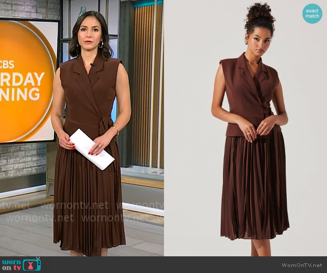 ASTR The Label Mixed Media Vest Wrap Dress worn by Ali Bauman on CBS Mornings