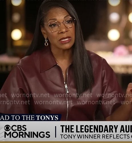 Audra McDonald’s burgundy leather shirt on CBS Mornings