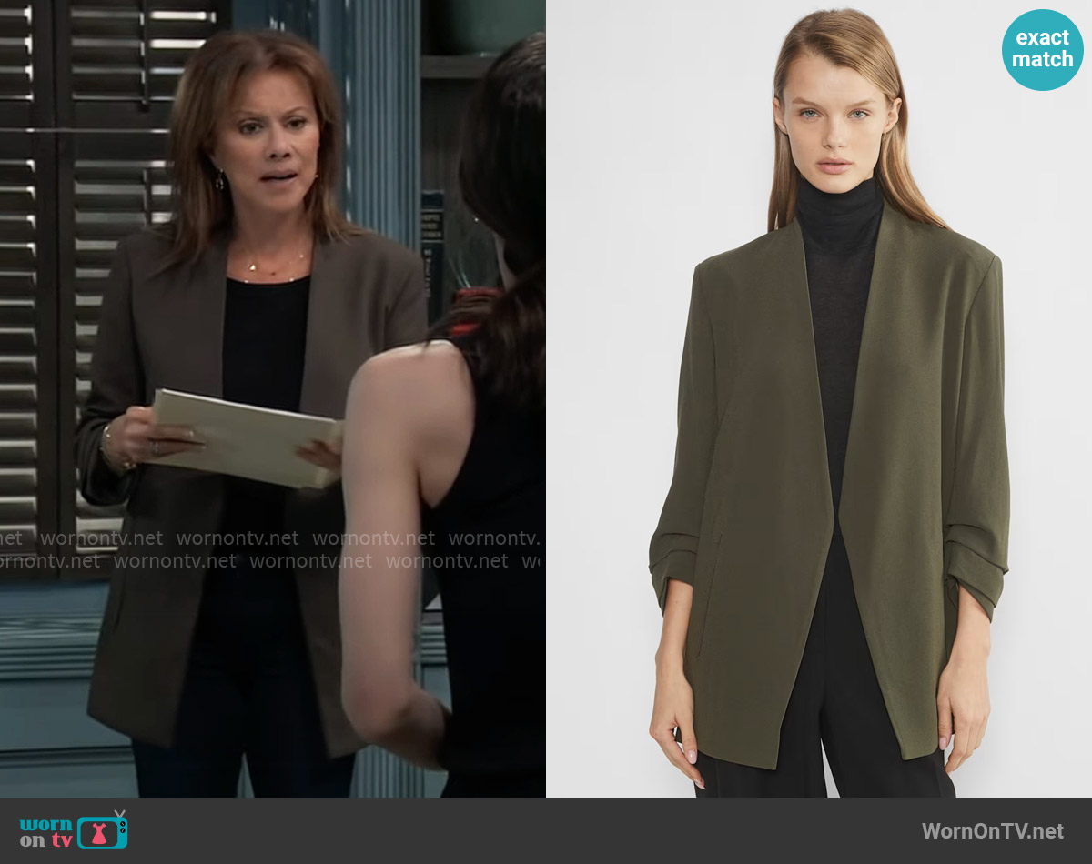 Babaton Power Blazer in Dark Olive worn by Alexis Davis (Nancy Lee Grahn) on General Hospital