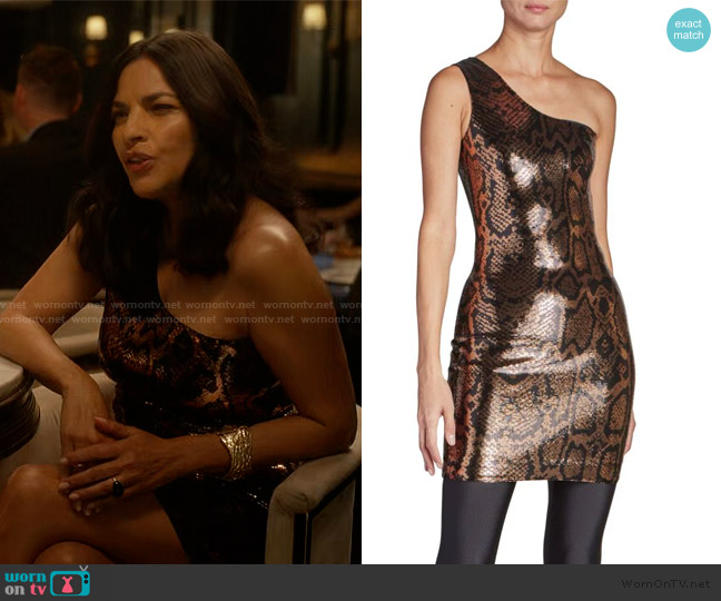 Balenciaga Sequin Embroidered Snakeskin Pattern Mini Dress worn by Seema Patel (Sarita Choudhury) on And Just Like That